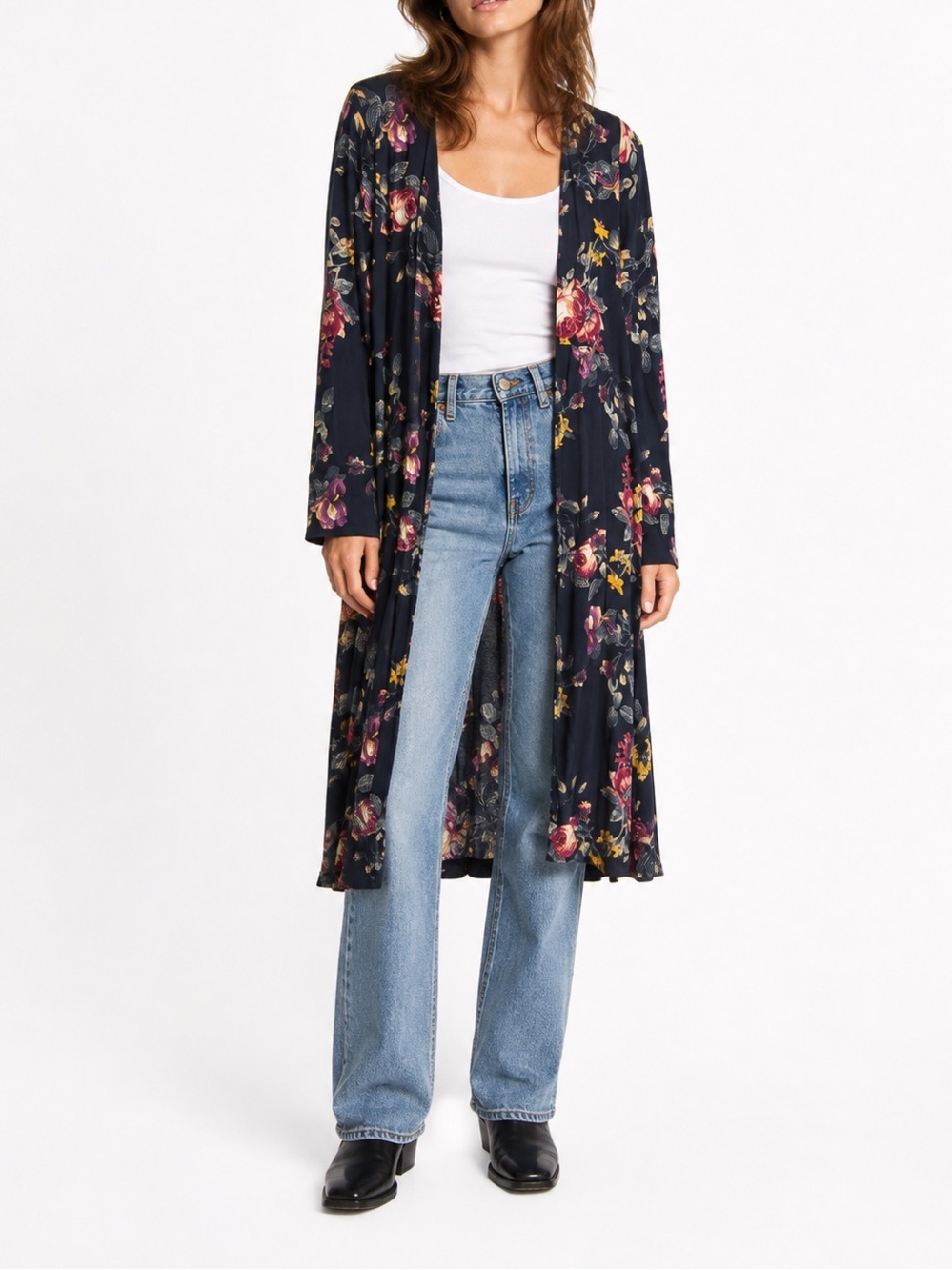 Duster cardigan whimsigoth romantic fairy Audrey 3+1 black Red Floral sz L